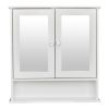 Double Door Mirror Indoor Bathroom Wall Mounted Cabinet Shelf White