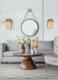 29.5" in On-trend Hanging Round Mirror with Black Framed and with Rope Strap Contemporary Industrial Decor for Bathroom, Bedroom, or Living Space