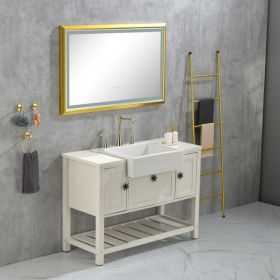 42x24 Inch LED Frontlit Bathroom Mirror with Metal Frame, Wall Mounted Vanity Mirror with Smart Touch Button, Anti-Fog, Memory Function, 3 Colors