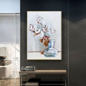 Hand Painted Oil Painting Abstract White Flowers Oil Painting Large Original Floral Canvas Wall Art Modern Living Room Flower Painting Bedroom Decor (Style: 01, size: 60x90cm)