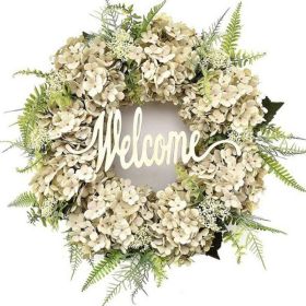 Artificial Hydrangea Wreath Spring Summer Home Garland Front Door Decoration Party Wall Background Christmas Decor Hello Wreath (Color: D)