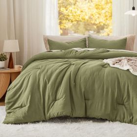 Bedsure Comforter Set, Soft Prewashed Bed Comforter for All Seasons, 1 Comforter and 2 Pillowcases, Queen, King, Twin, Full, (Color: Olive Green, size: Twin 68x88)