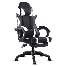 Ergonomic Gaming Chair Recliner, PU Leather Racing Game Chairs for Adults, Executive Office Chair Gamer Chair with Massager (Color: White)
